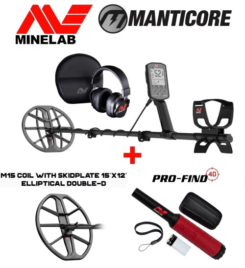 Metalo detektorius Minelab Manticore + 2 DOVANA: Ritė 15 x 12″ M15 DD + PRO-FIND 40
